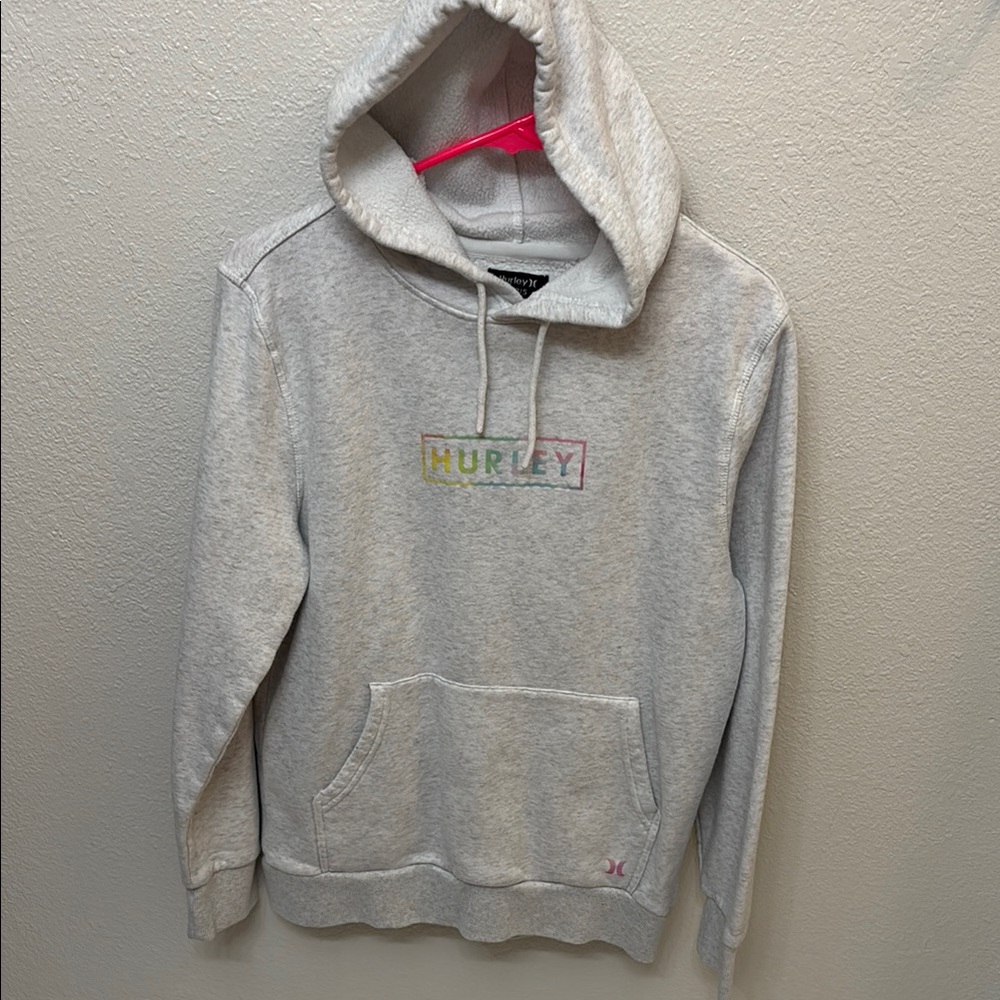 Hurley Gray Pullover Hoodie with Rainbow Design